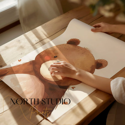 Premium Poster of Adorable Watercolor Bear Illustration Wall Art Posters