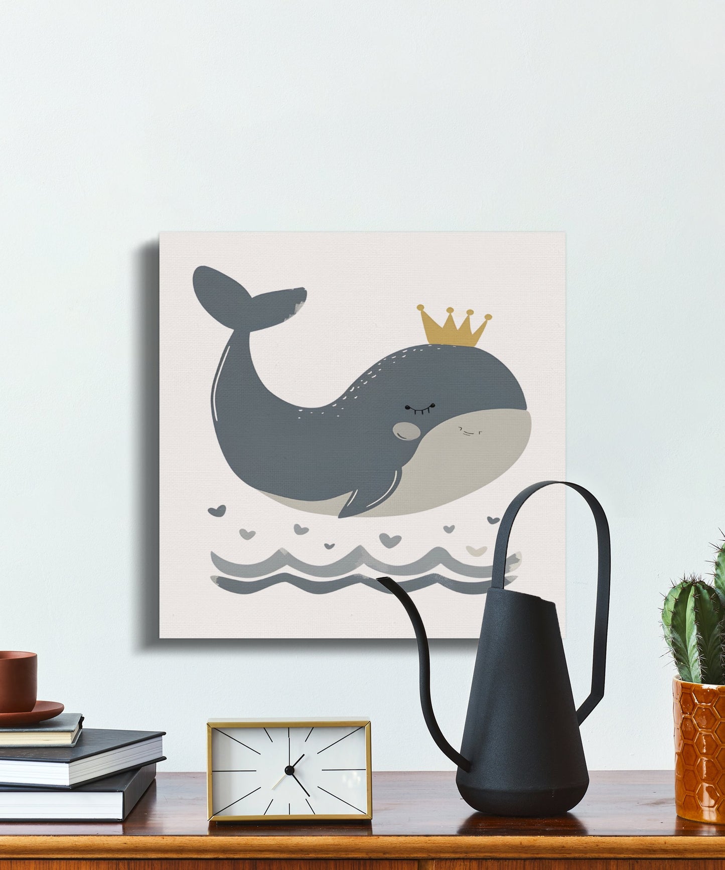 Premium Poster of Adorable Whale With Crown Nursery Wall Art Canvas Wraps
