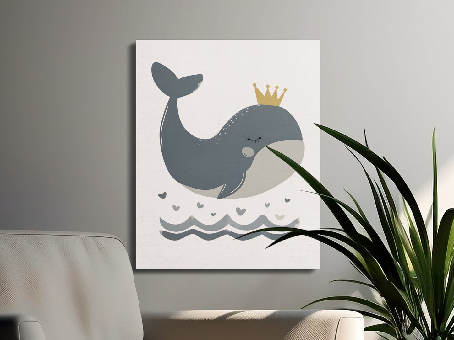 Premium Poster of Adorable Whale With Crown Nursery Wall Art Canvas Wraps