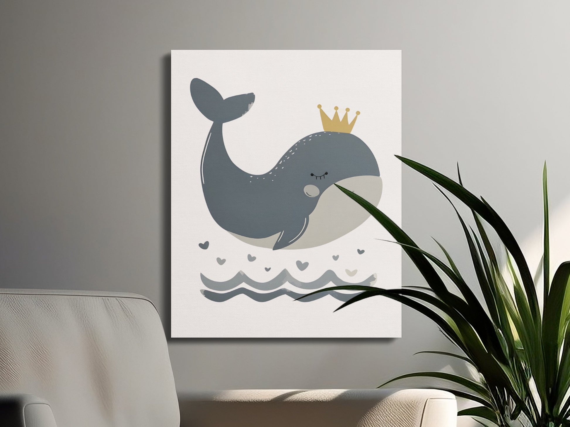 Premium Poster of Adorable Whale With Crown Nursery Wall Art Canvas Wraps