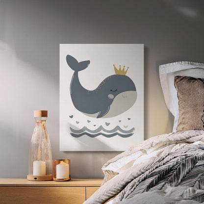 Premium Poster of Adorable Whale With Crown Nursery Wall Art Canvas Wraps
