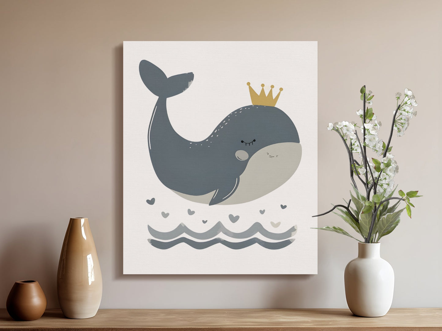 Premium Poster of Adorable Whale With Crown Nursery Wall Art Canvas Wraps
