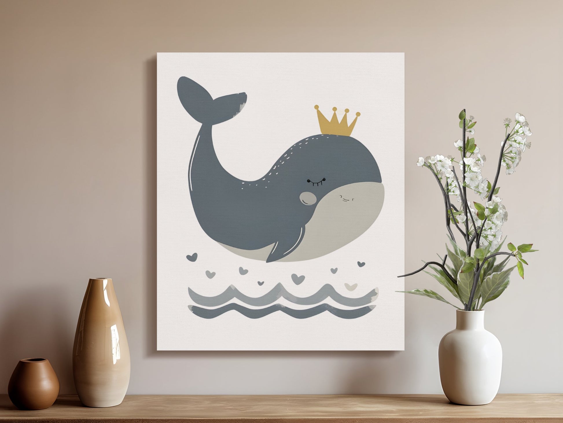 Premium Poster of Adorable Whale With Crown Nursery Wall Art Canvas Wraps