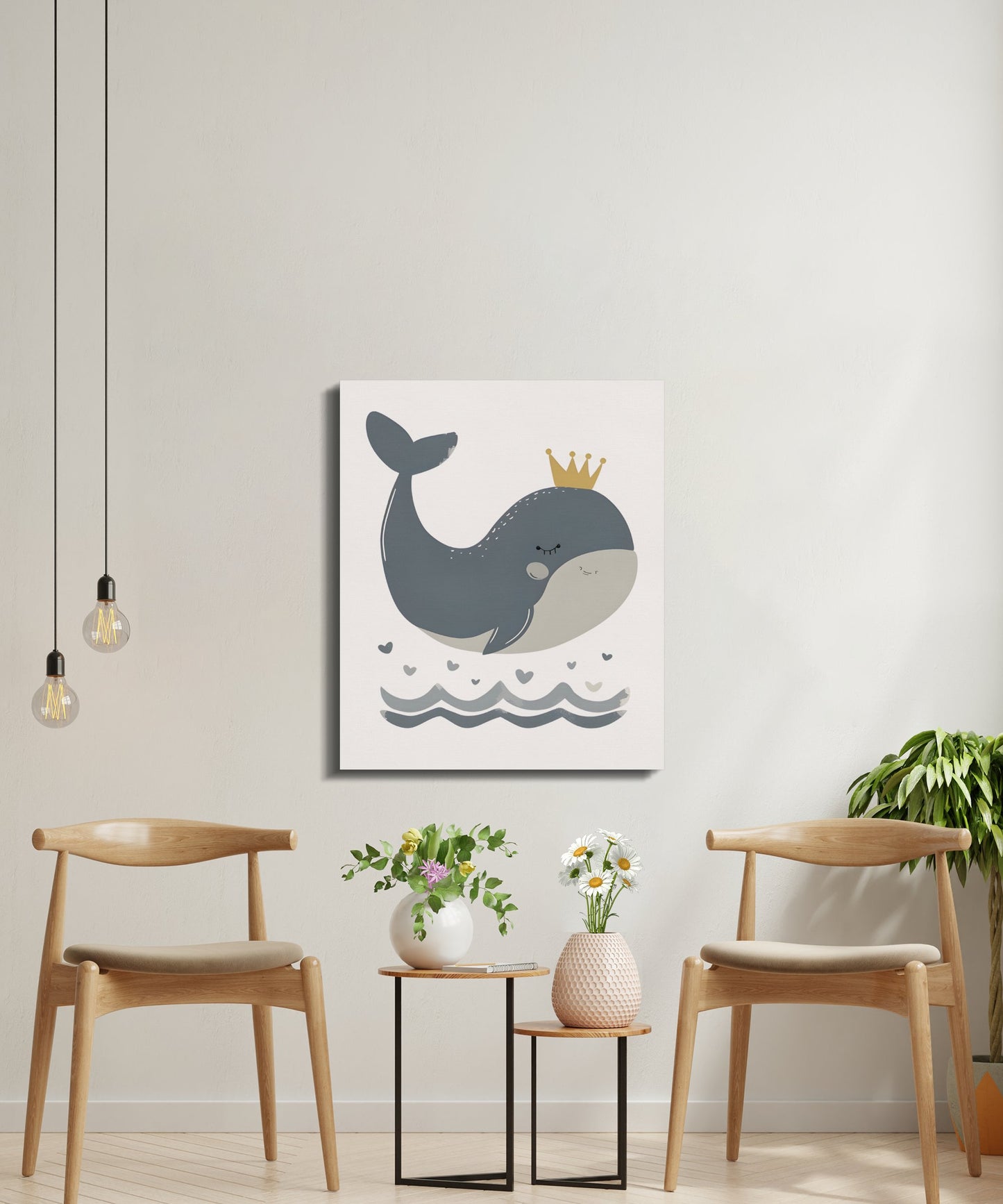 Premium Poster of Adorable Whale With Crown Nursery Wall Art Canvas Wraps