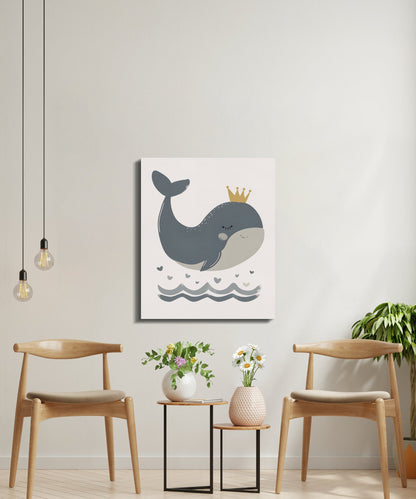 Premium Poster of Adorable Whale With Crown Nursery Wall Art Canvas Wraps