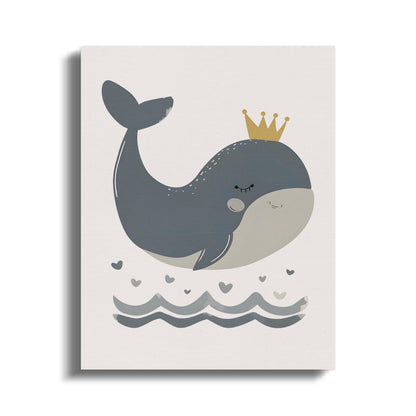 Premium Poster of Adorable Whale With Crown Nursery Wall Art Canvas Wraps