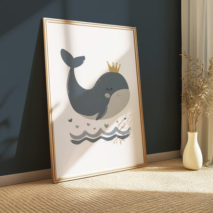 Premium Poster of Adorable Whale with Crown Children's Room Posters