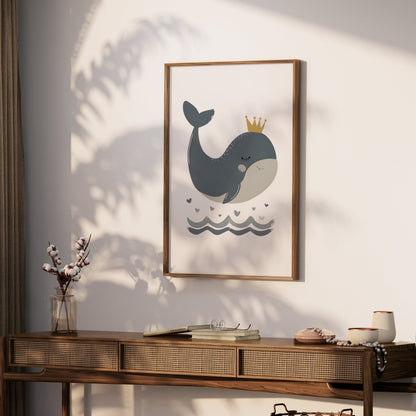 Premium Poster of Adorable Whale with Crown Children's Room Posters