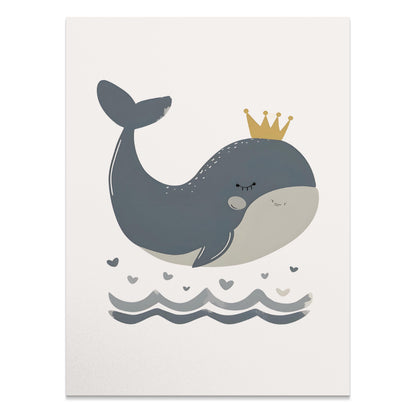 Premium Poster of Adorable Whale with Crown Children's Room Posters