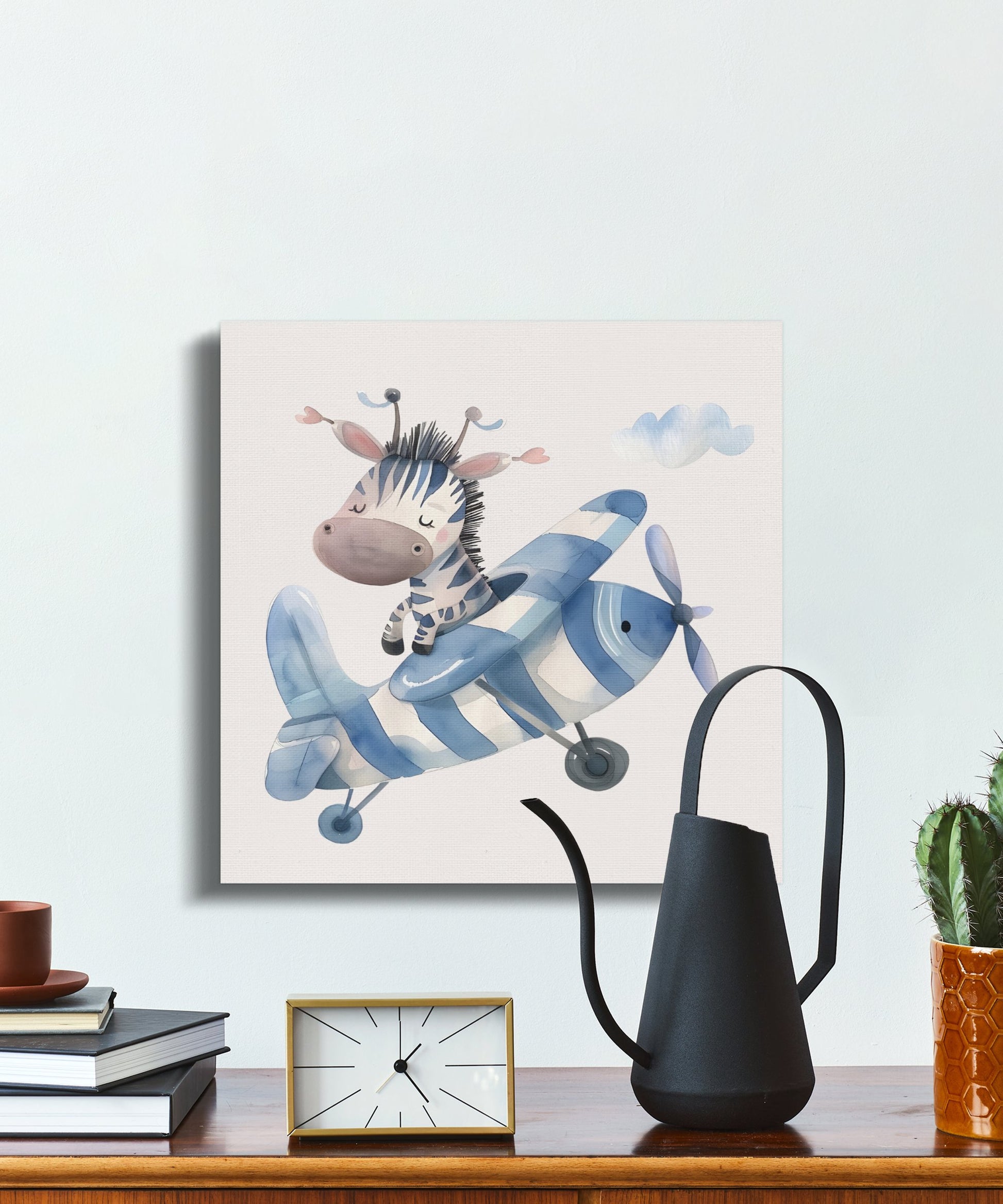 Premium Poster of Adorable Zebra Pilot Flying Plane Canvas Wraps