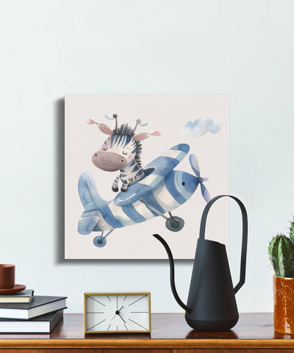 Premium Poster of Adorable Zebra Pilot Flying Plane Canvas Wraps