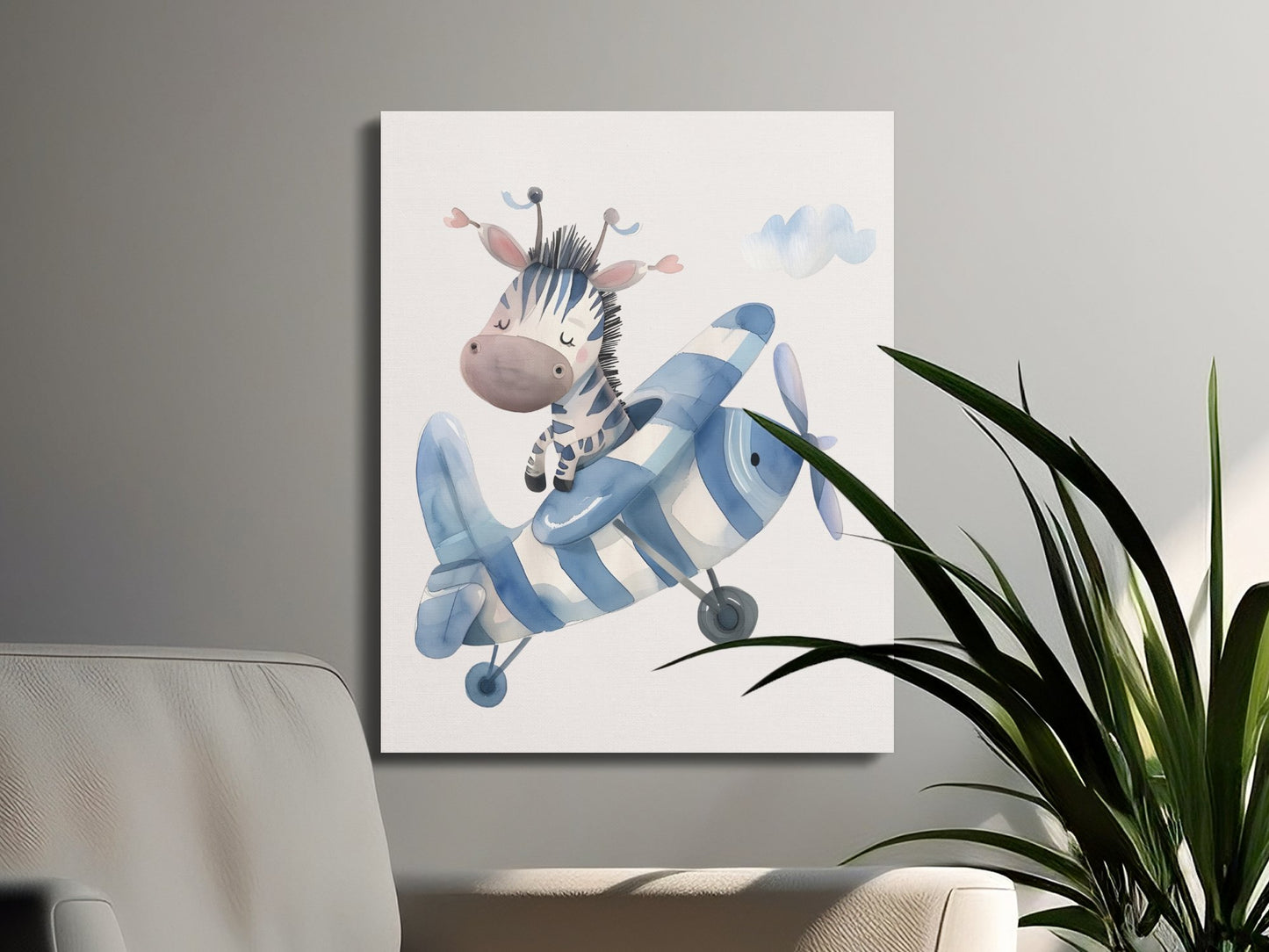 Premium Poster of Adorable Zebra Pilot Flying Plane Canvas Wraps