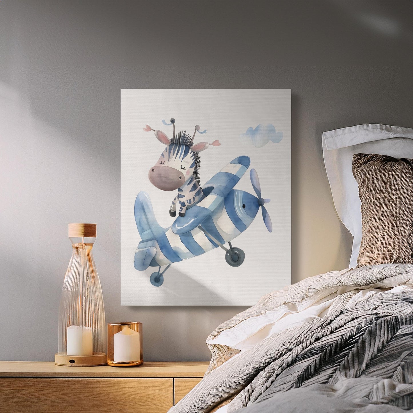Premium Poster of Adorable Zebra Pilot Flying Plane Canvas Wraps