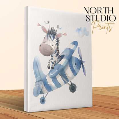 Premium Poster of Adorable Zebra Pilot Flying Plane Canvas Wraps