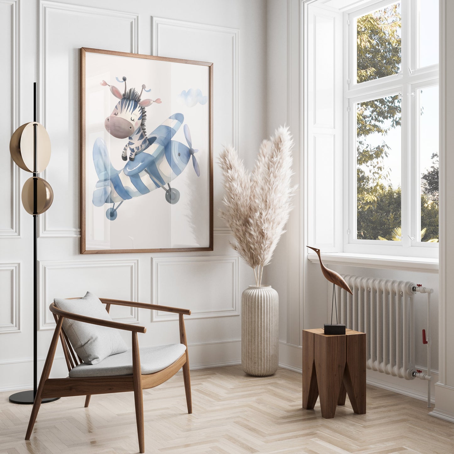 Premium Poster of Adorable Zebra Piloting a Blue Airplane Posters