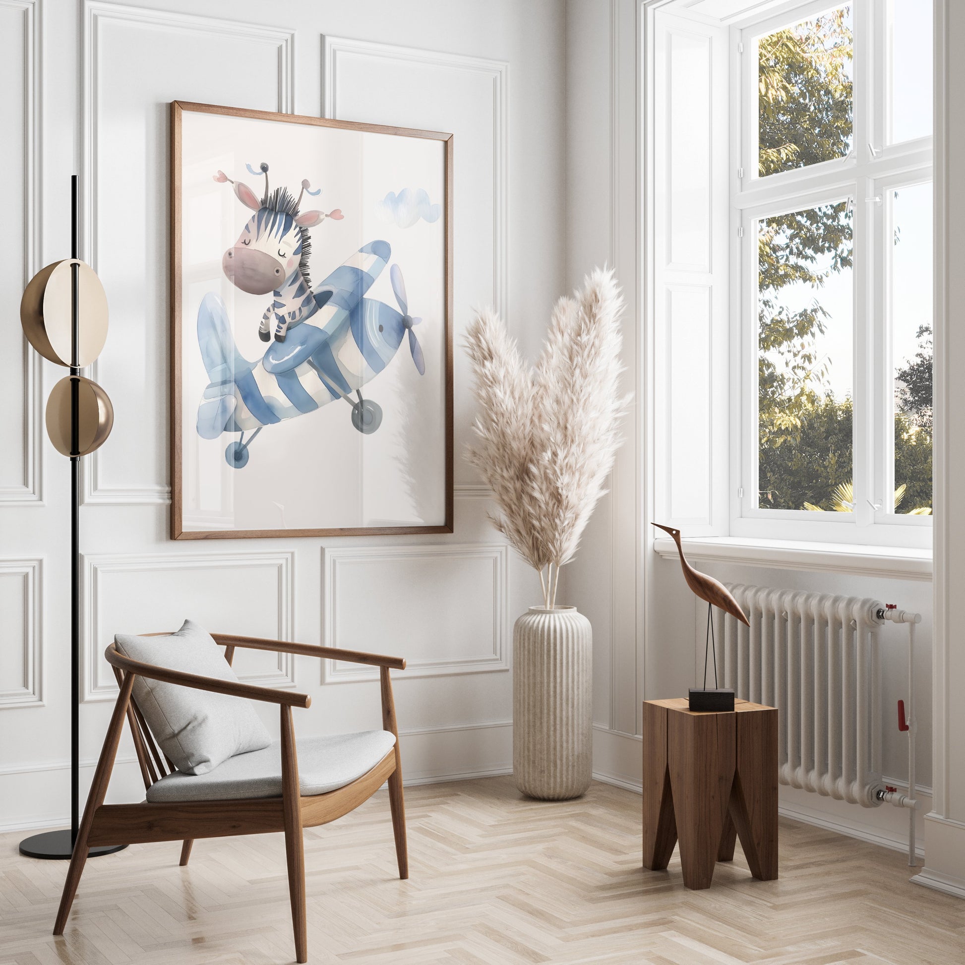 Premium Poster of Adorable Zebra Piloting a Blue Airplane Posters