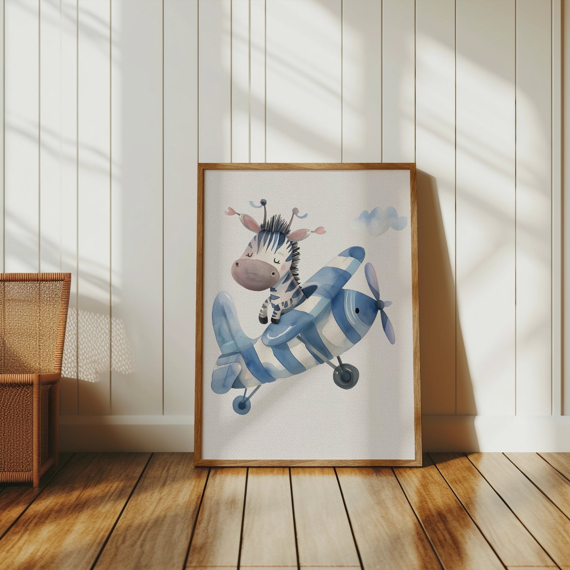 Premium Poster of Adorable Zebra Piloting a Blue Airplane Posters