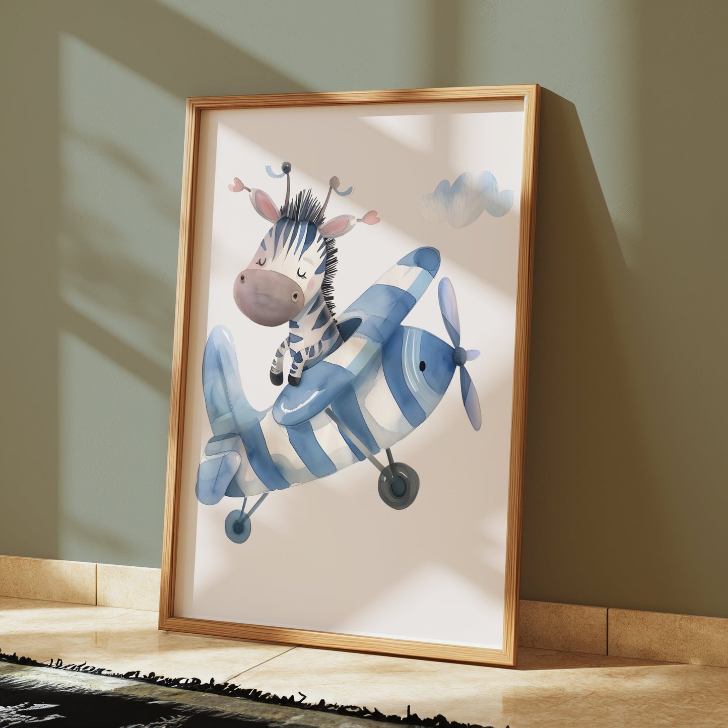 Premium Poster of Adorable Zebra Piloting a Blue Airplane Posters