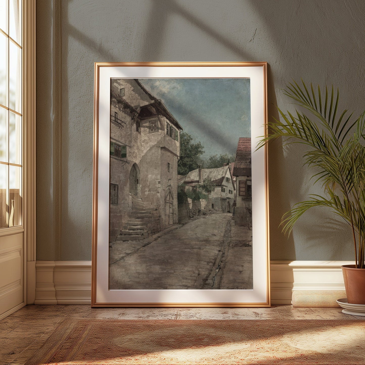Premium Poster of Ancient Village Street Scene Art Print Posters