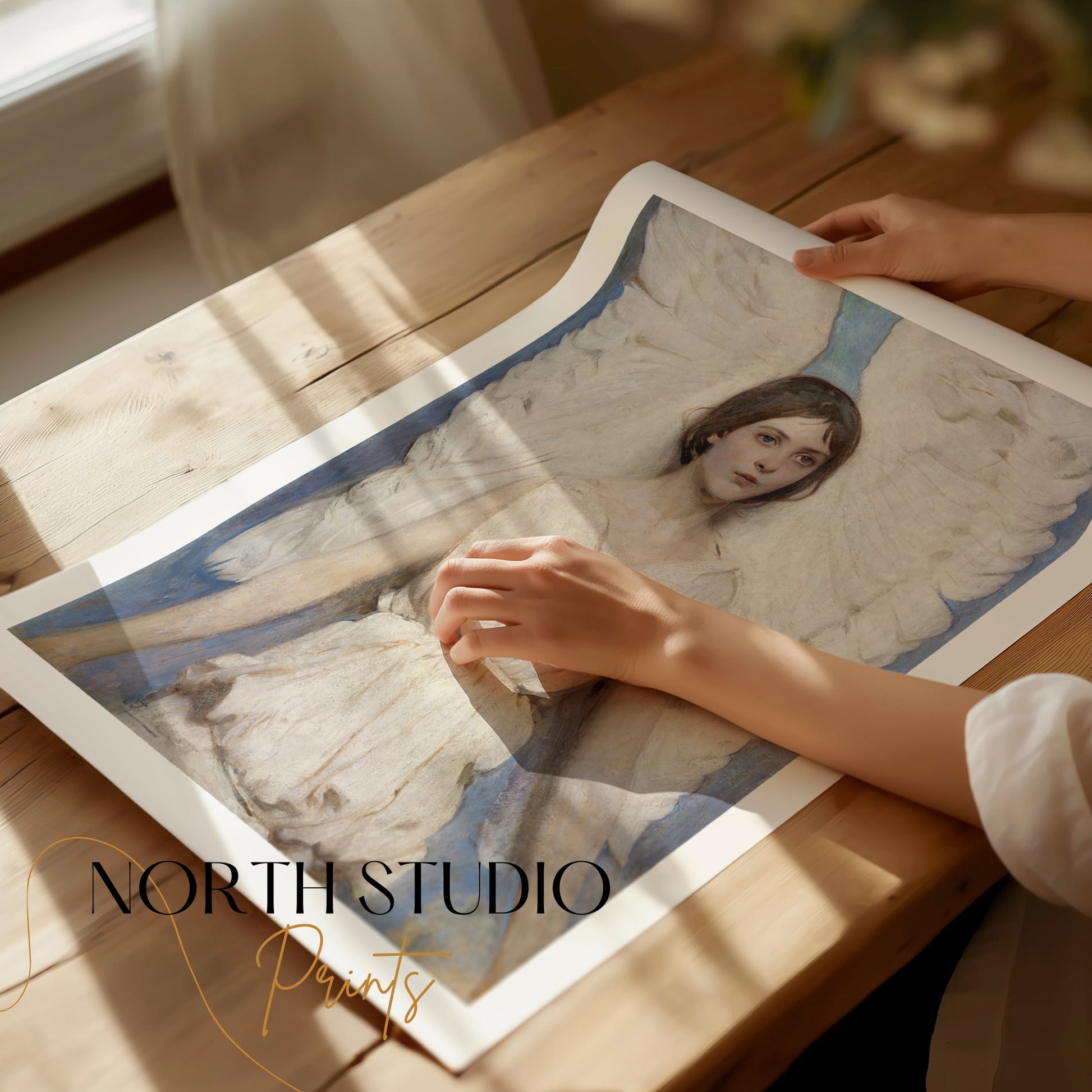 Premium Poster of Angelic Figure with White Wings Fine Art Print Posters