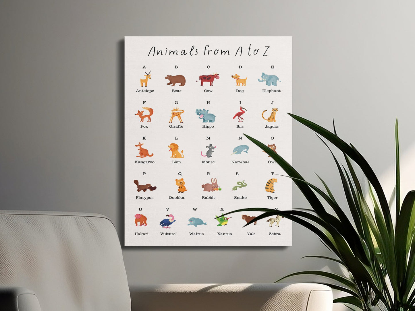 Premium Poster of Animals from A to Z Nursery Wall Art Canvas Wraps