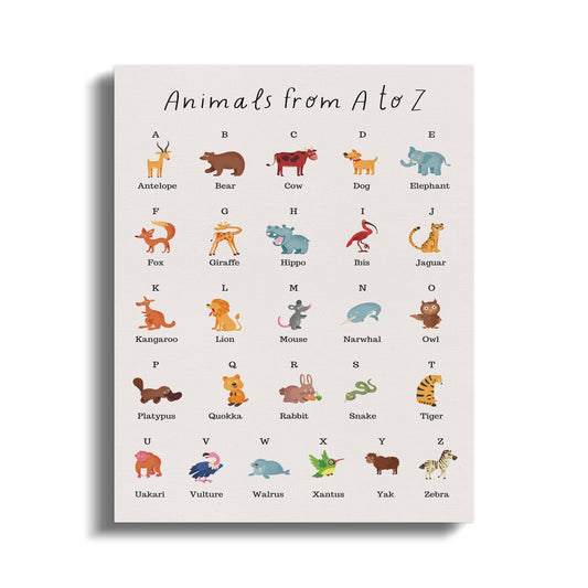 Premium Poster of Animals from A to Z Nursery Wall Art Canvas Wraps