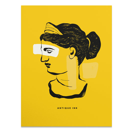 Premium Poster of Antique Ink Style Line Art in Yellow Posters