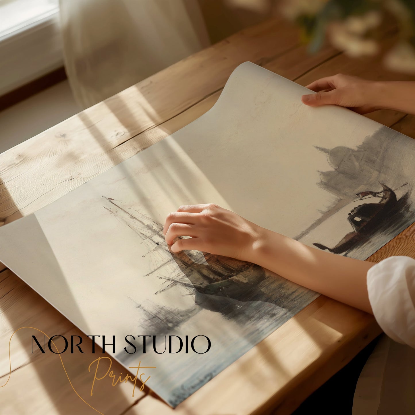 Premium Poster of Antique Ship and Gondola Against Historic City Posters