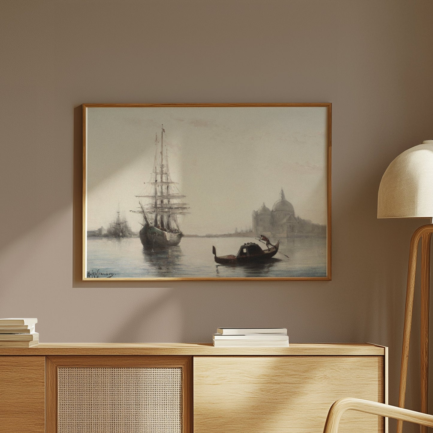 Premium Poster of Antique Ship and Gondola Against Historic City Posters