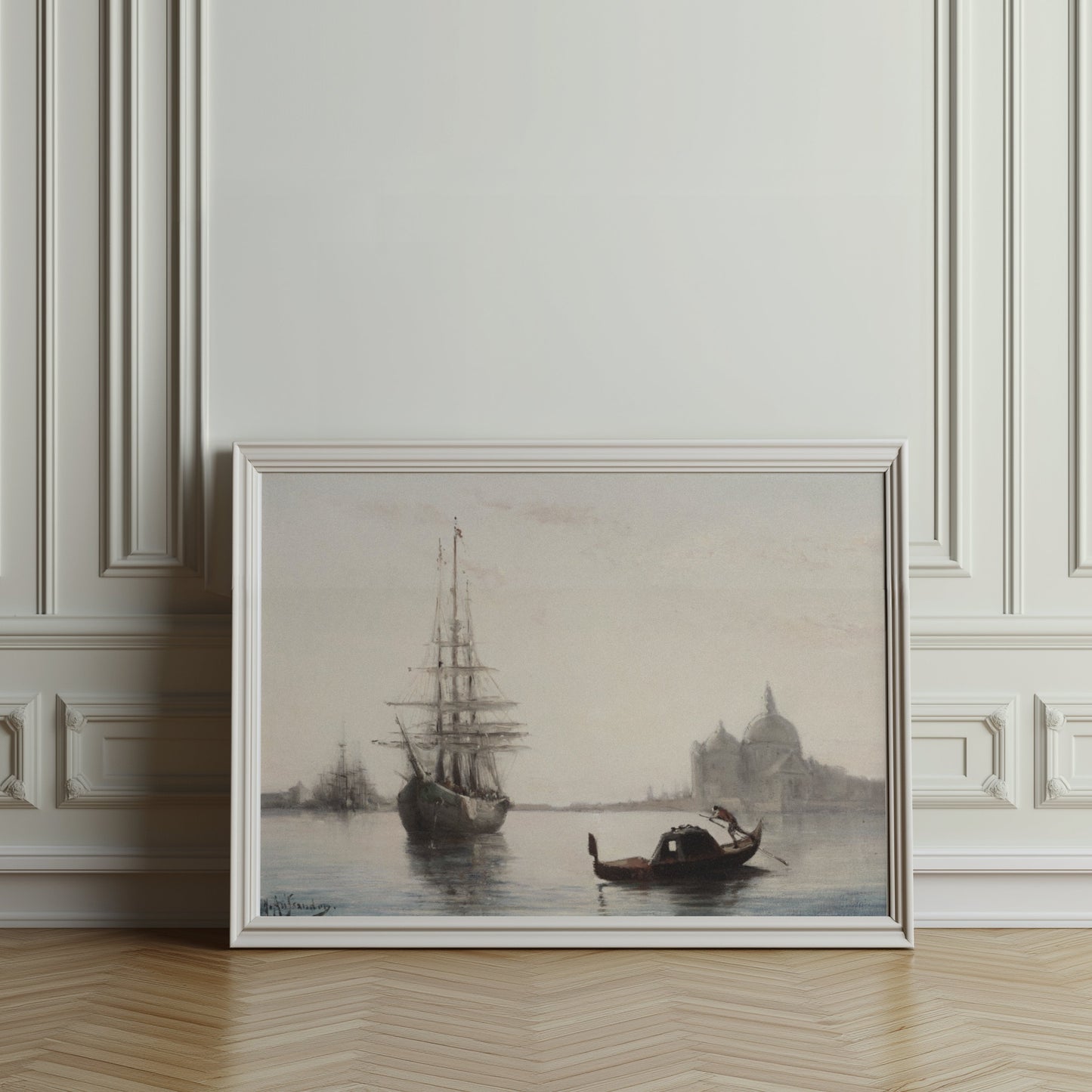 Premium Poster of Antique Ship and Gondola Against Historic City Posters