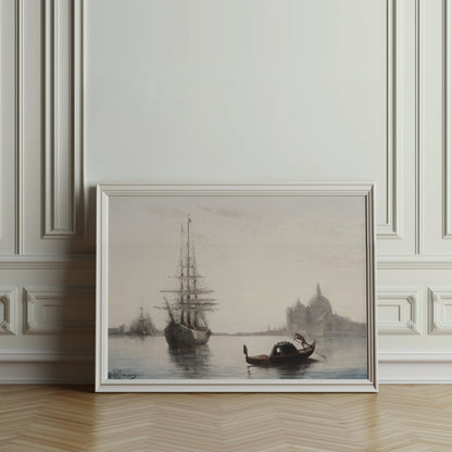 Premium Poster of Antique Ship and Gondola Against Historic City Posters