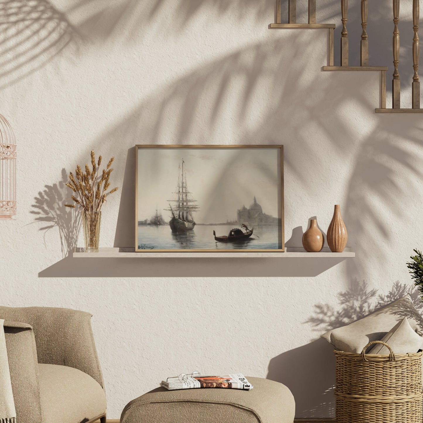 Premium Poster of Antique Ship and Gondola Against Historic City Posters