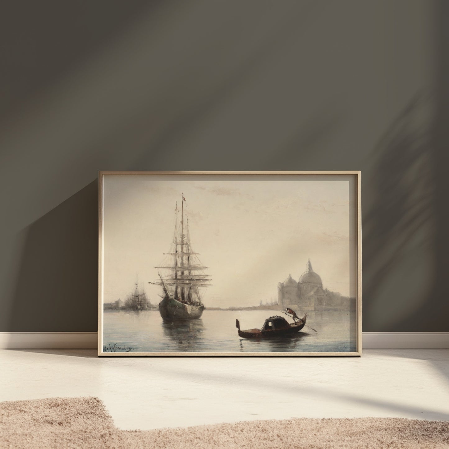 Premium Poster of Antique Ship and Gondola Against Historic City Posters