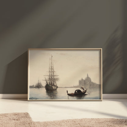 Premium Poster of Antique Ship and Gondola Against Historic City Posters