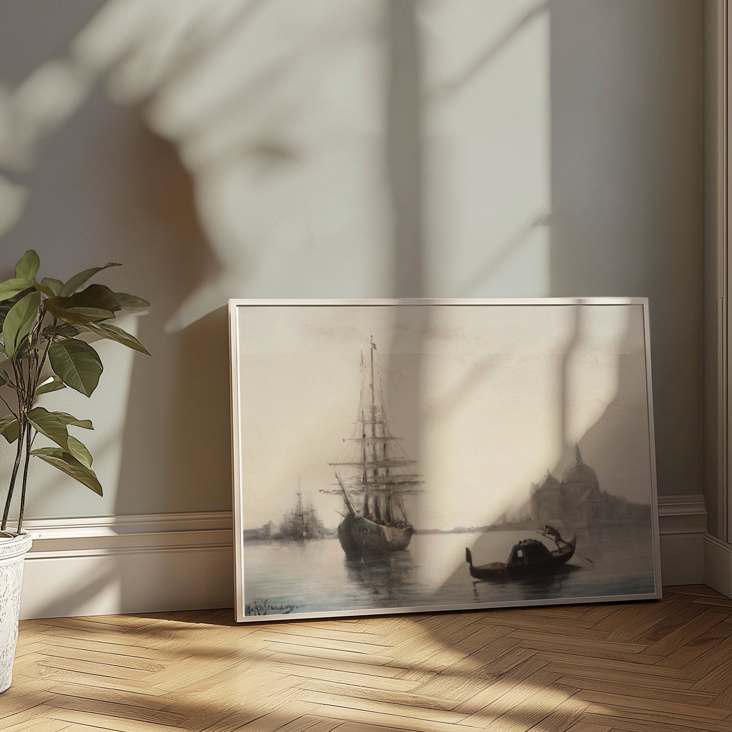 Premium Poster of Antique Ship and Gondola Against Historic City Posters