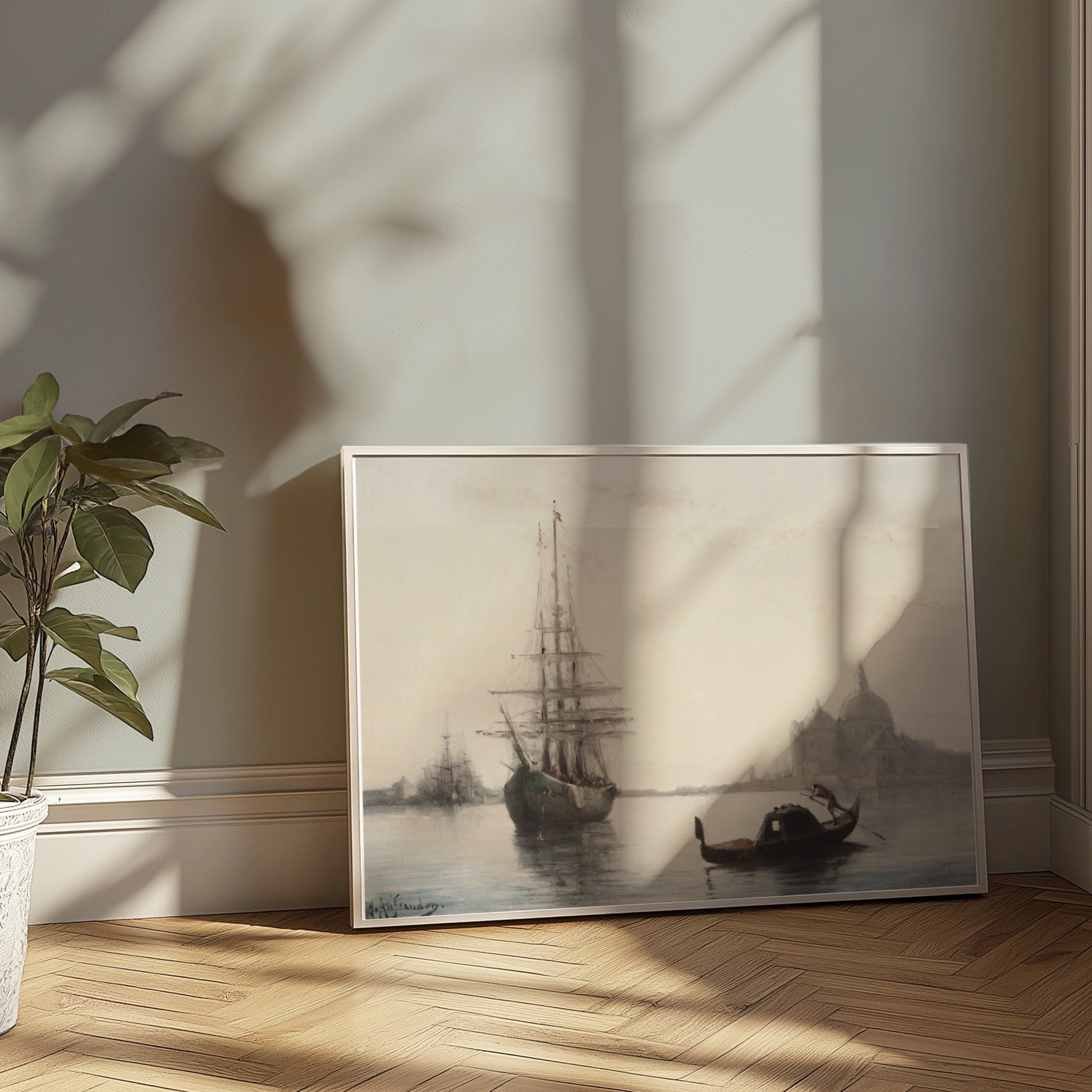 Premium Poster of Antique Ship and Gondola Against Historic City Posters