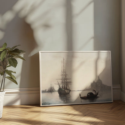 Premium Poster of Antique Ship and Gondola Against Historic City Posters