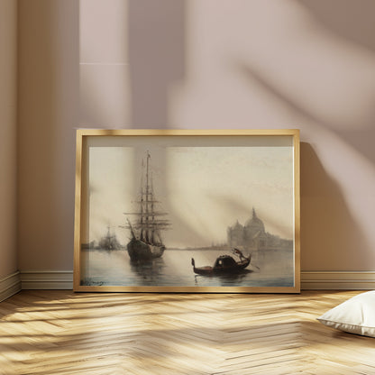 Premium Poster of Antique Ship and Gondola Against Historic City Posters