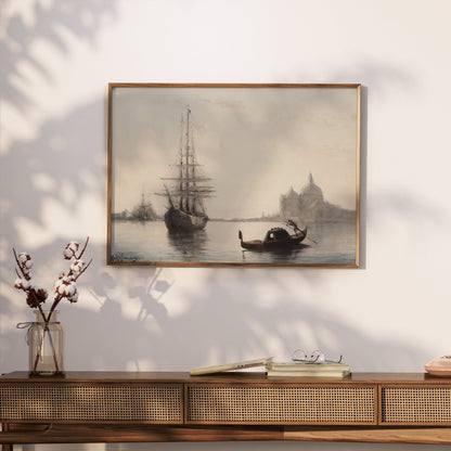 Premium Poster of Antique Ship and Gondola Against Historic City Posters