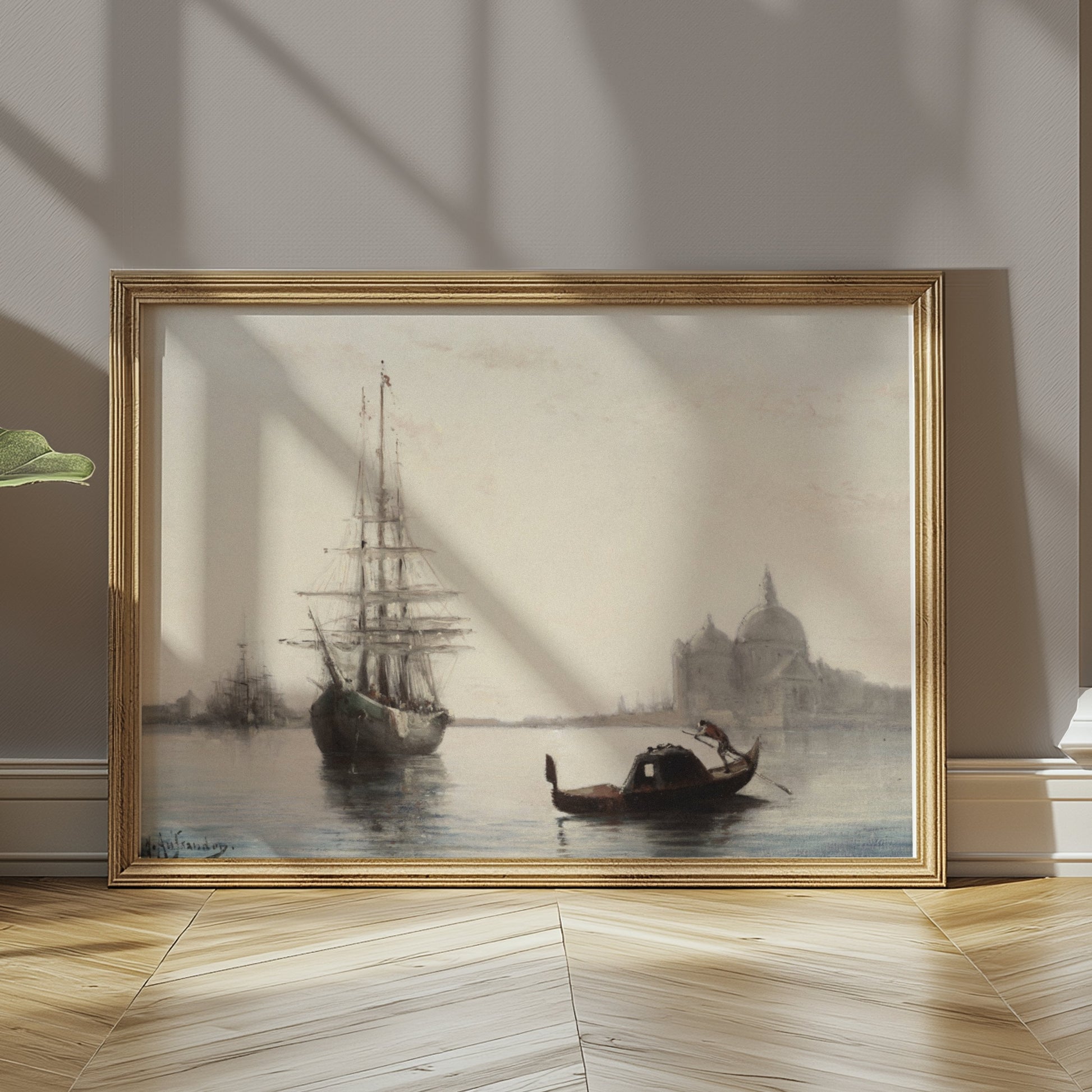 Premium Poster of Antique Ship and Gondola Against Historic City Posters