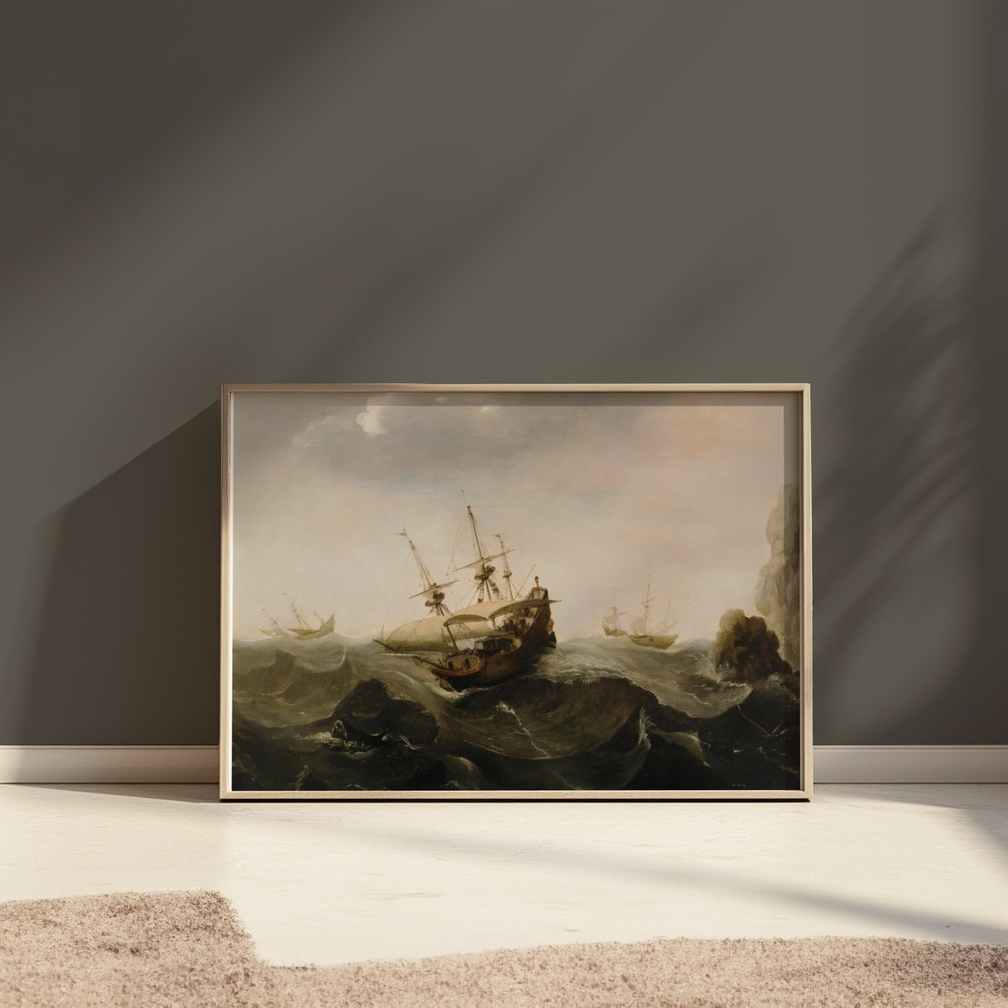 Premium Poster of Antique Ships in High Seas Art Print Posters