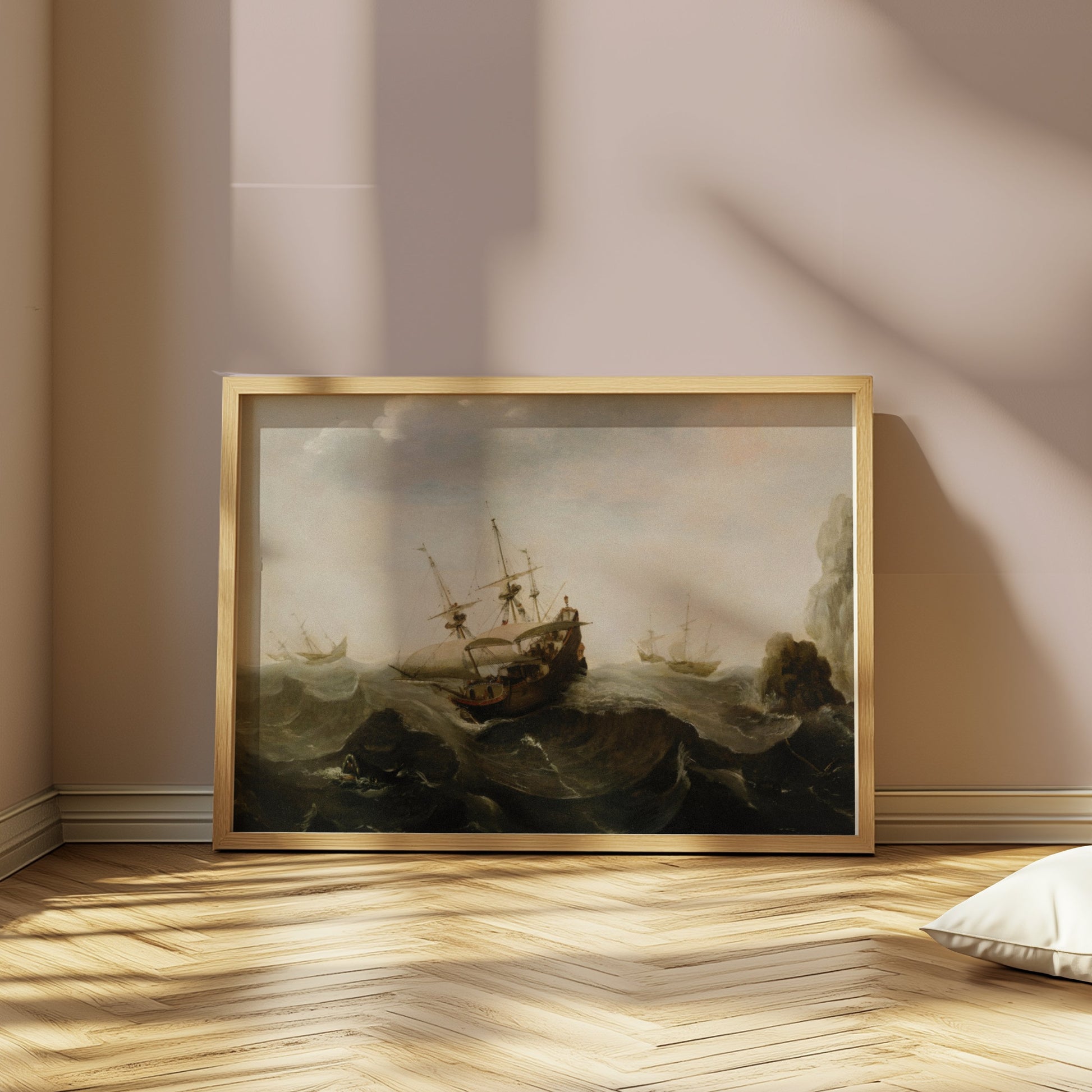 Premium Poster of Antique Ships in High Seas Art Print Posters