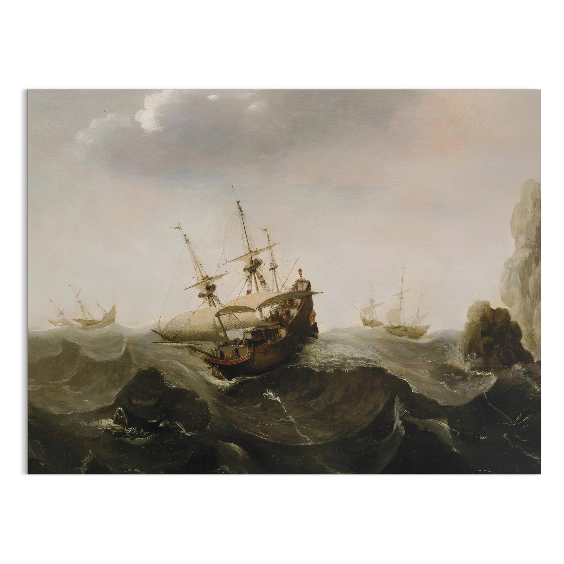 Premium Poster of Antique Ships in High Seas Art Print Posters