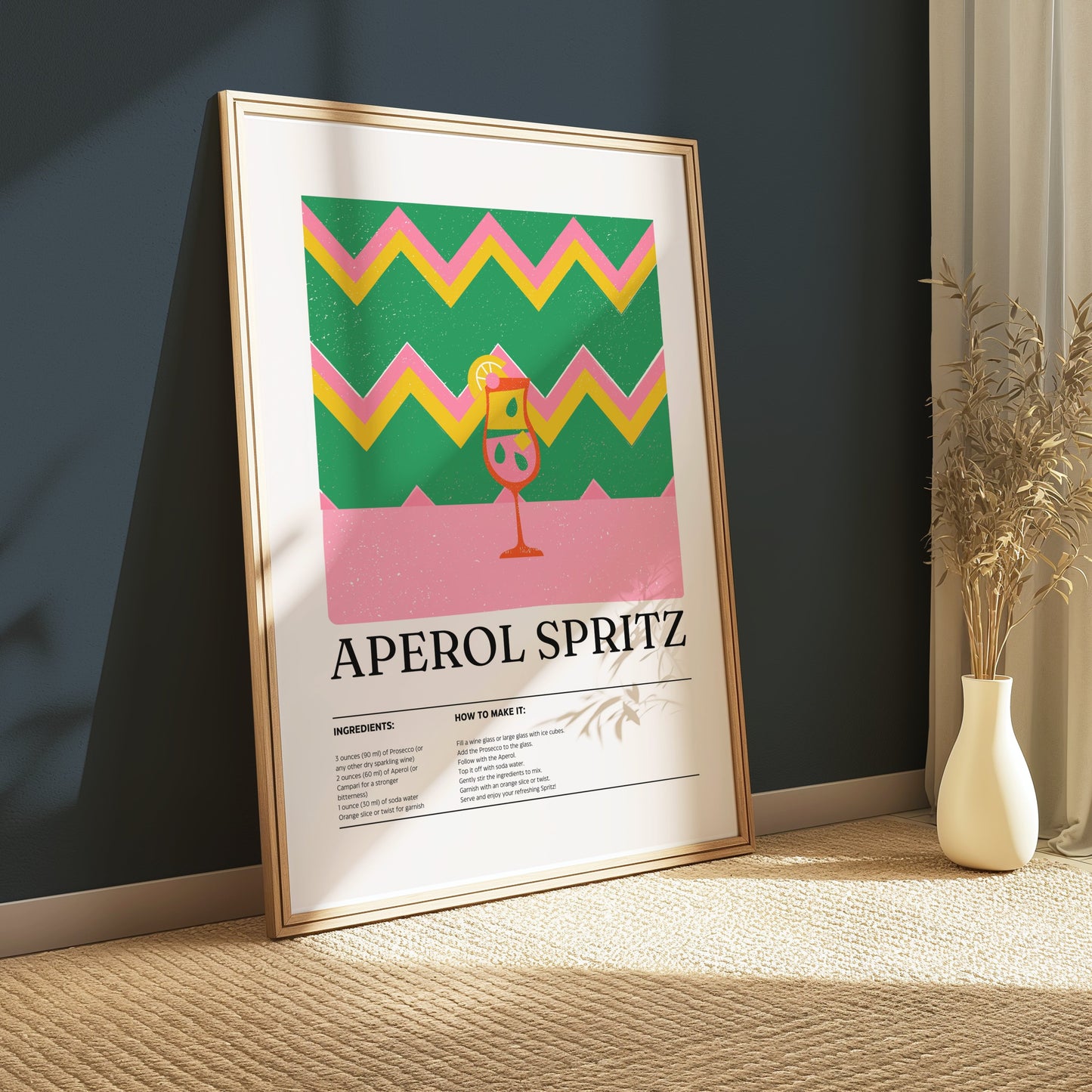Premium Poster of Aperol Spritz Recipe with Zigzag Background Posters