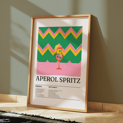 Premium Poster of Aperol Spritz Recipe with Zigzag Background Posters