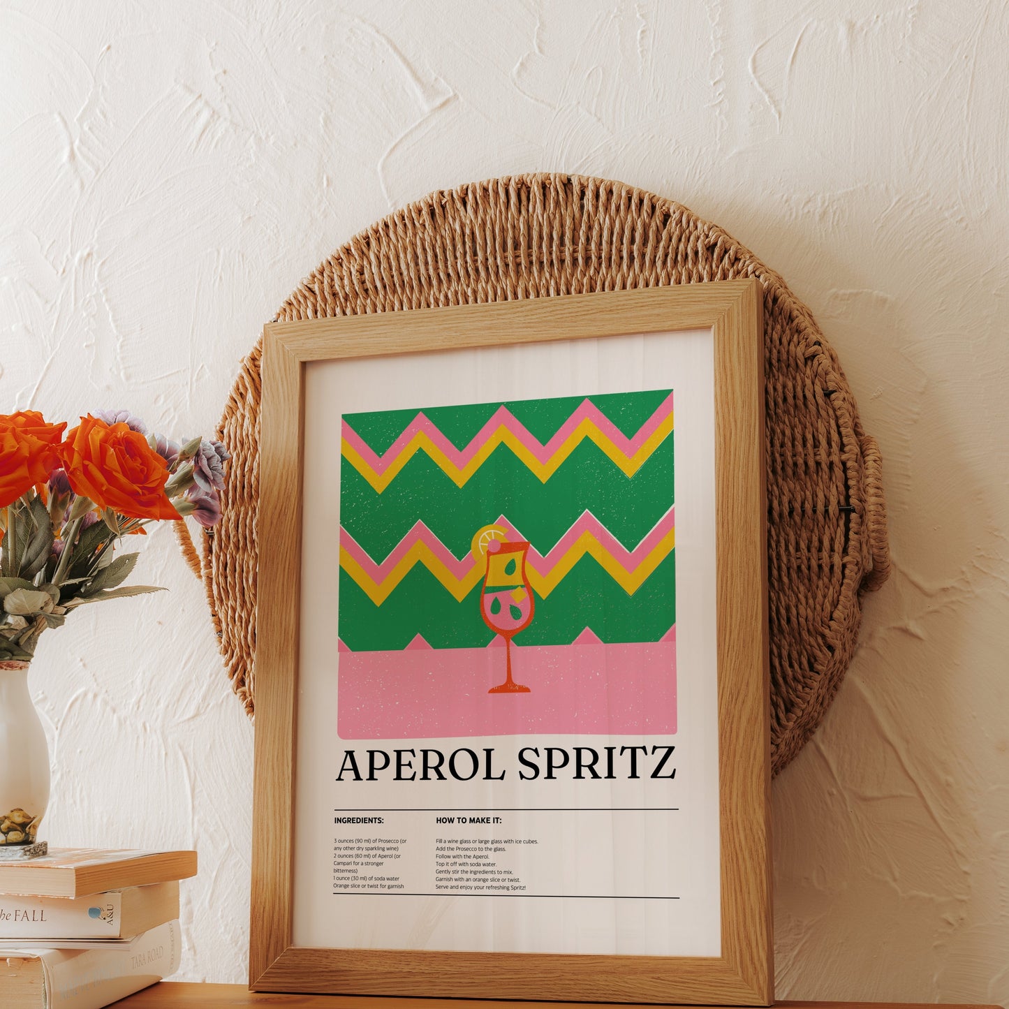 Premium Poster of Aperol Spritz Recipe with Zigzag Background Posters