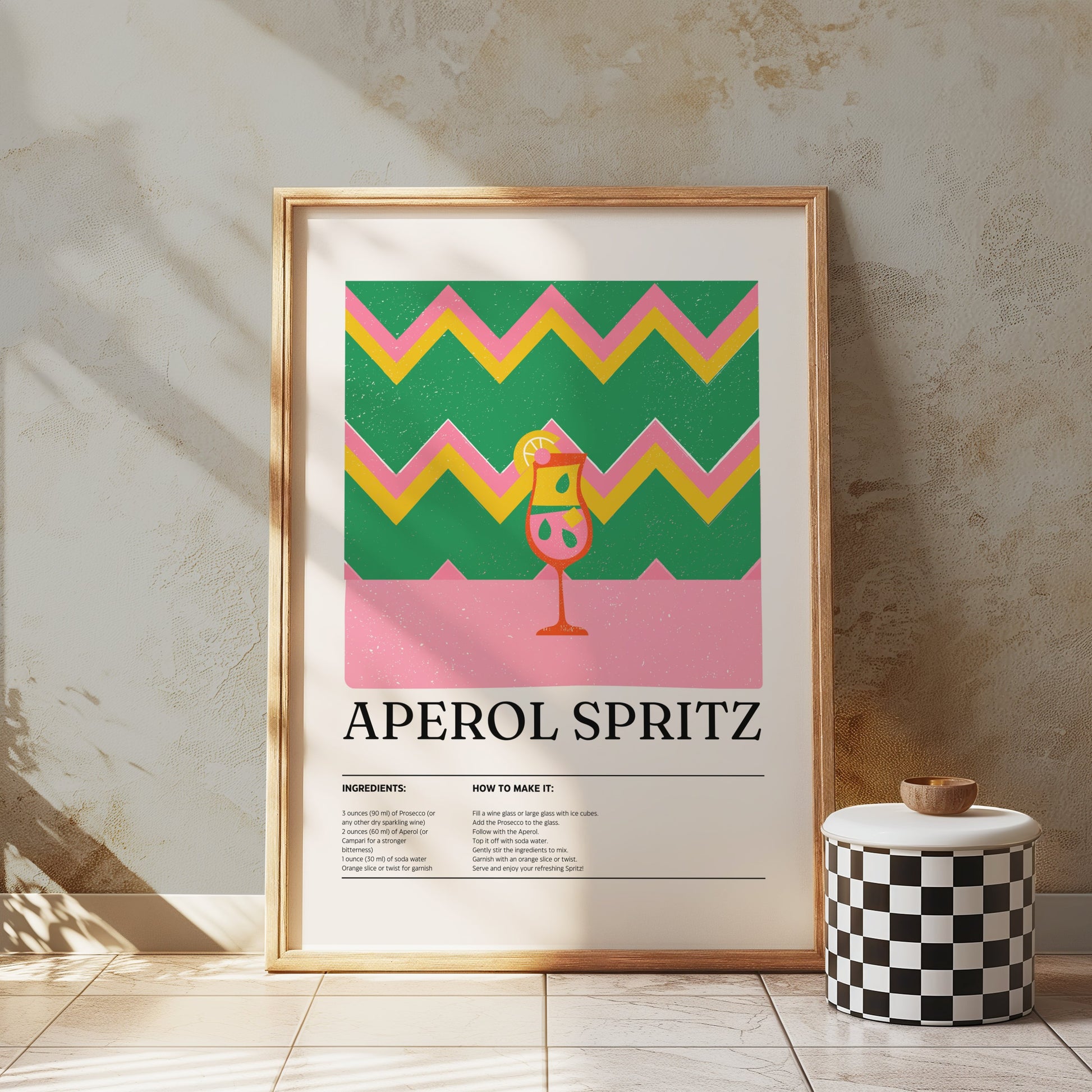 Premium Poster of Aperol Spritz Recipe with Zigzag Background Posters