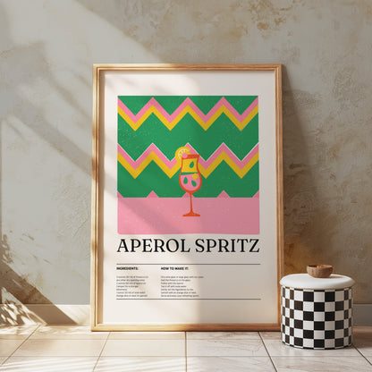 Premium Poster of Aperol Spritz Recipe with Zigzag Background Posters