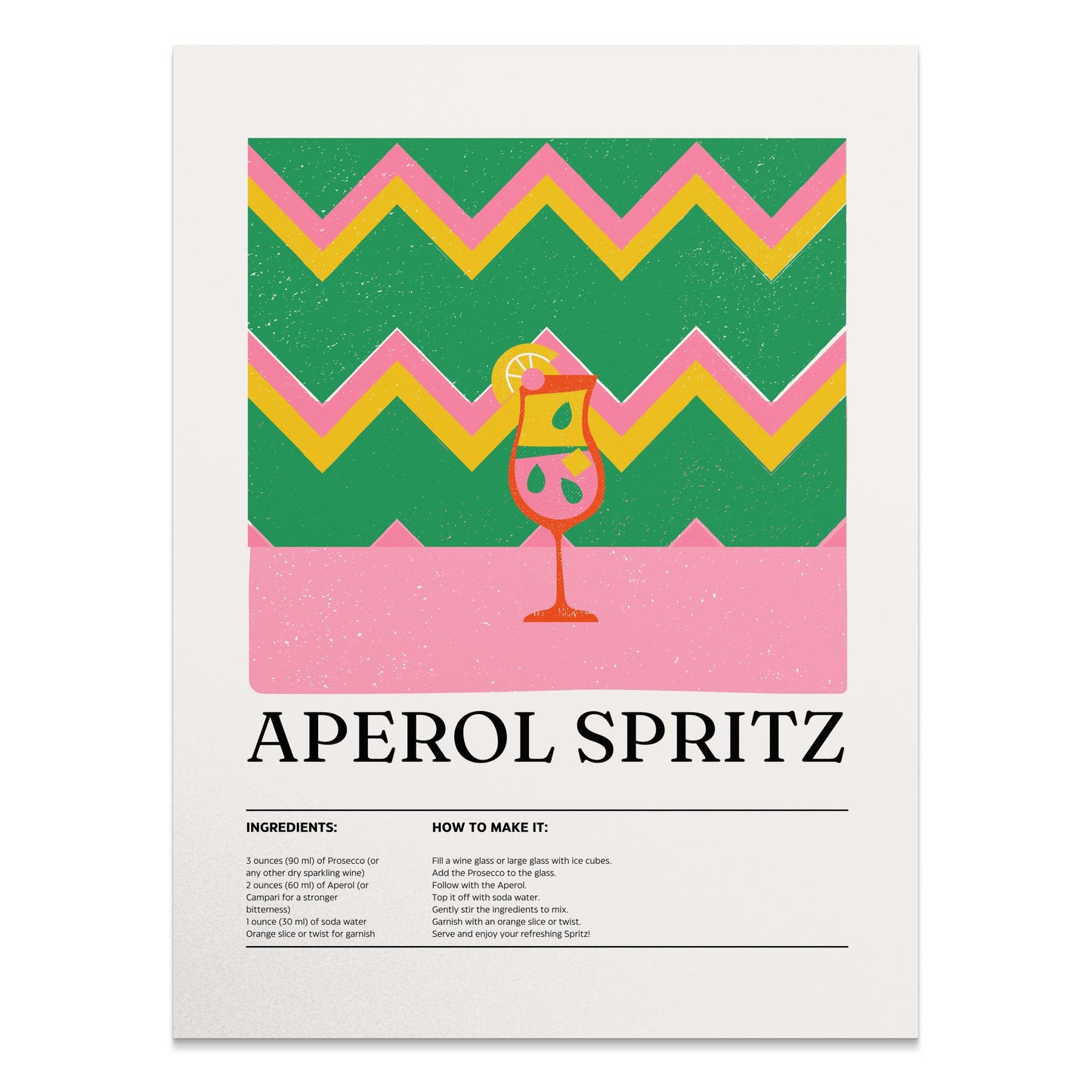 Premium Poster of Aperol Spritz Recipe with Zigzag Background Posters