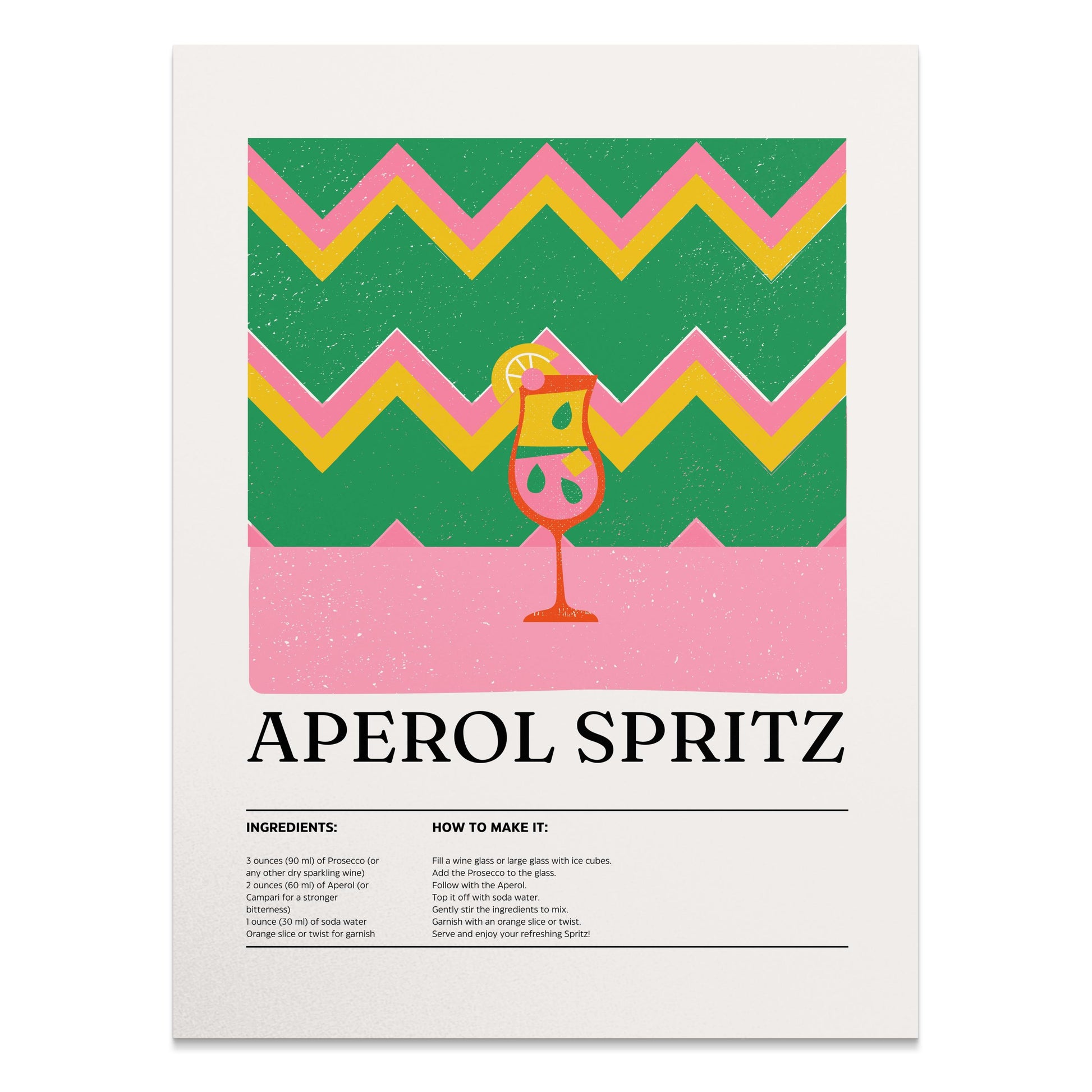 Premium Poster of Aperol Spritz Recipe with Zigzag Background Posters